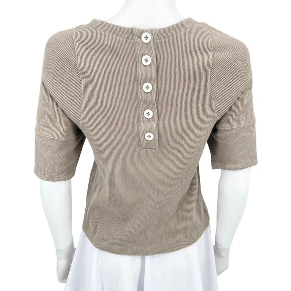 Madewell Womens XXS Ottoman Jacquard Button-Back Top Brown - Picture 7 of 9